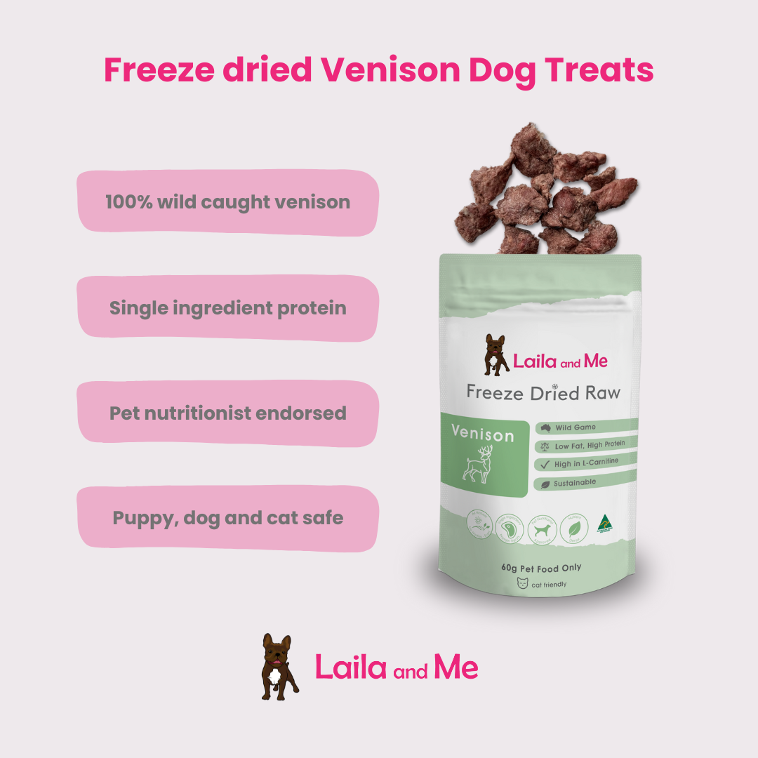 Sustainable Low fat high protein puppy dog cat friendly treats in Australia by Laila and Me