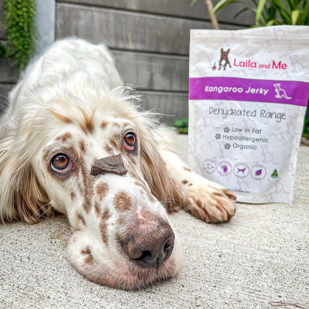 Hypoallergenic Kangaroo Dog Treats by Laila and Me. Healthy Affordable Hypoallergenic Kangaroo Dog Treats