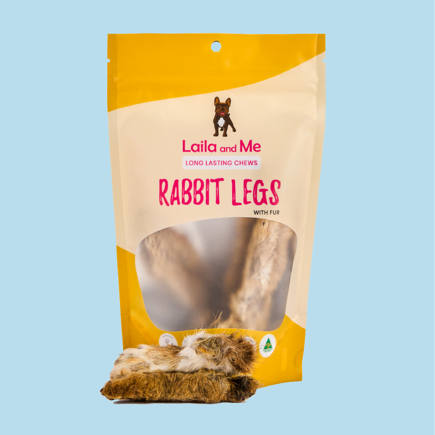 Laila and Me long lasting Rabbit leg with fur natural chew treats for dogs made in Australia