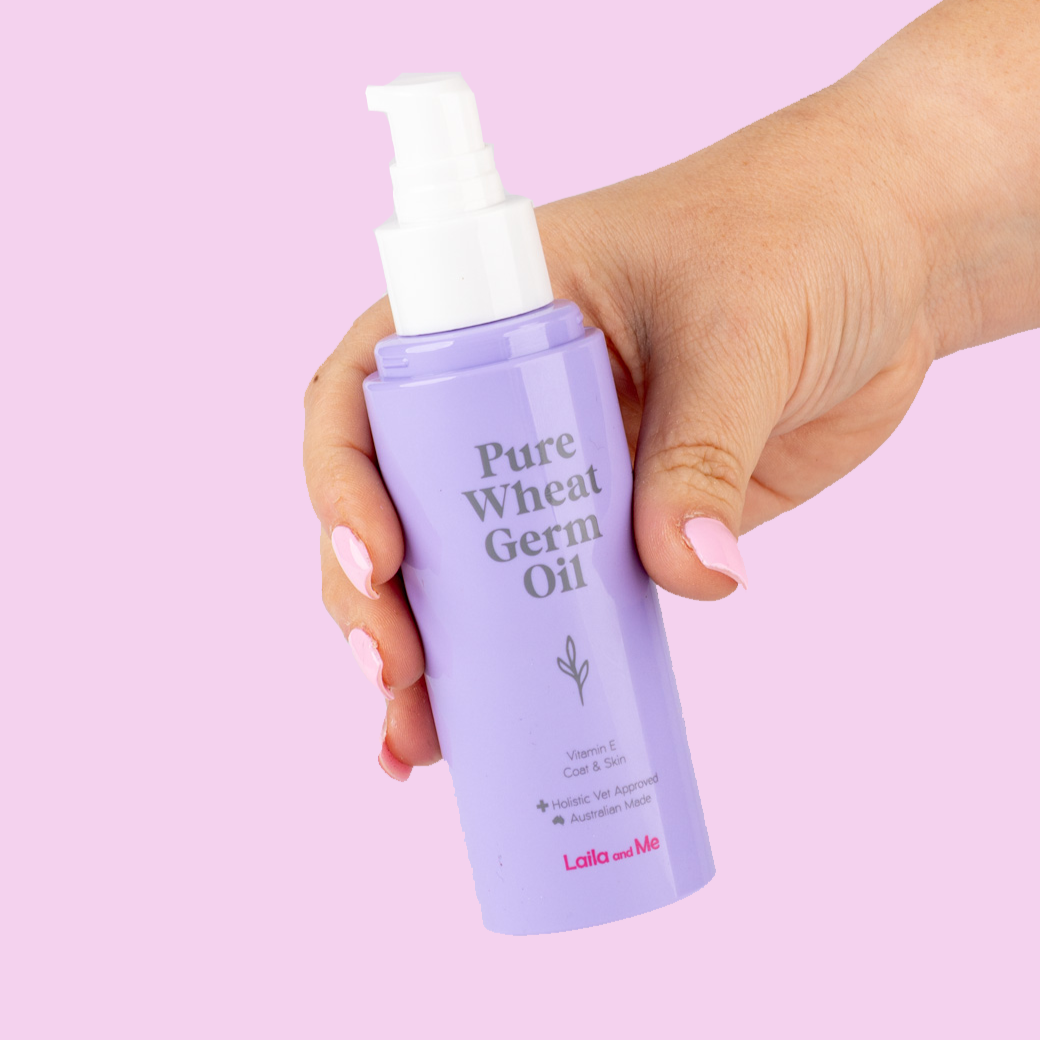 Pure Wheat Germ Oil for dogs by Laila and me , natural coat and skin supplement for dogs