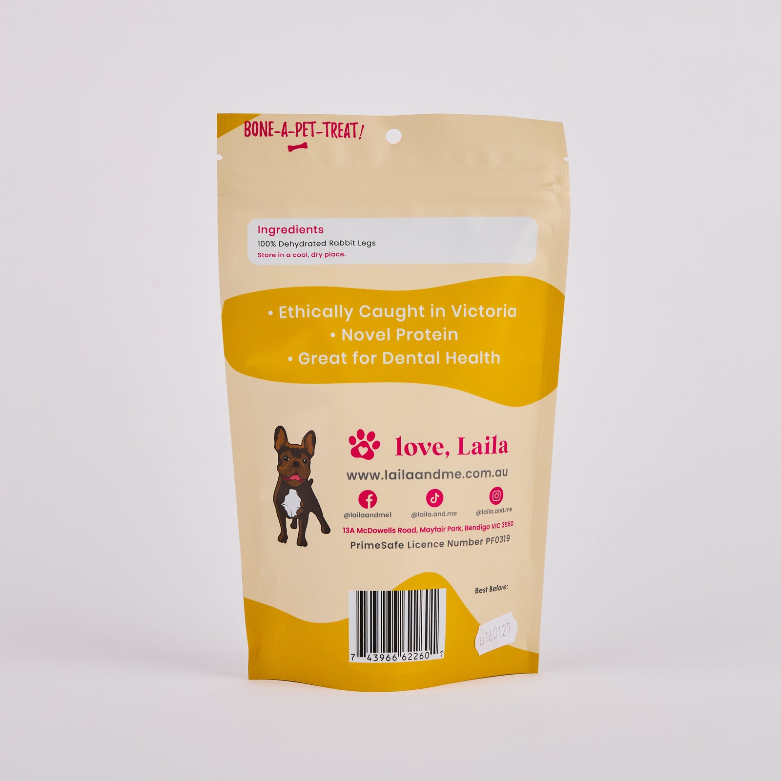 Natural High quality yet affordable wild rabbit legs with fur dog chew treats by Laila and Me