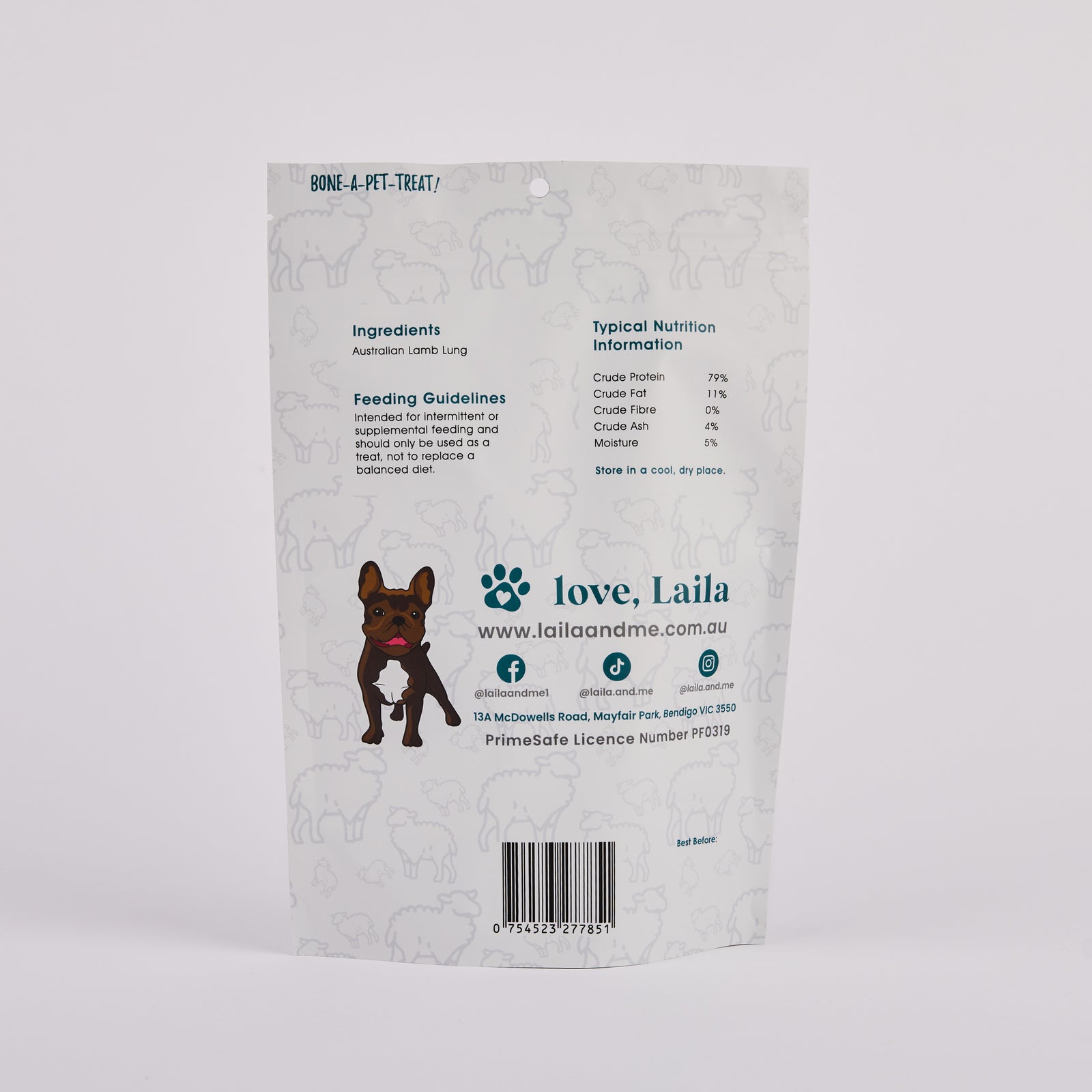 Dog treat package with natural ingredient by Laila and Me