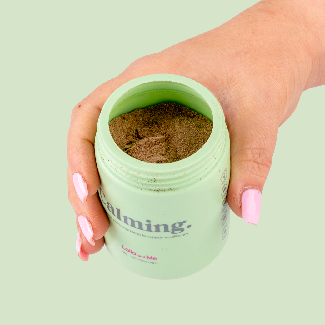 Calming Dog Supplement, Natural anxiety remedy for dogs. Affordable herbal option to help soothe dogs anxiety by Laila and me