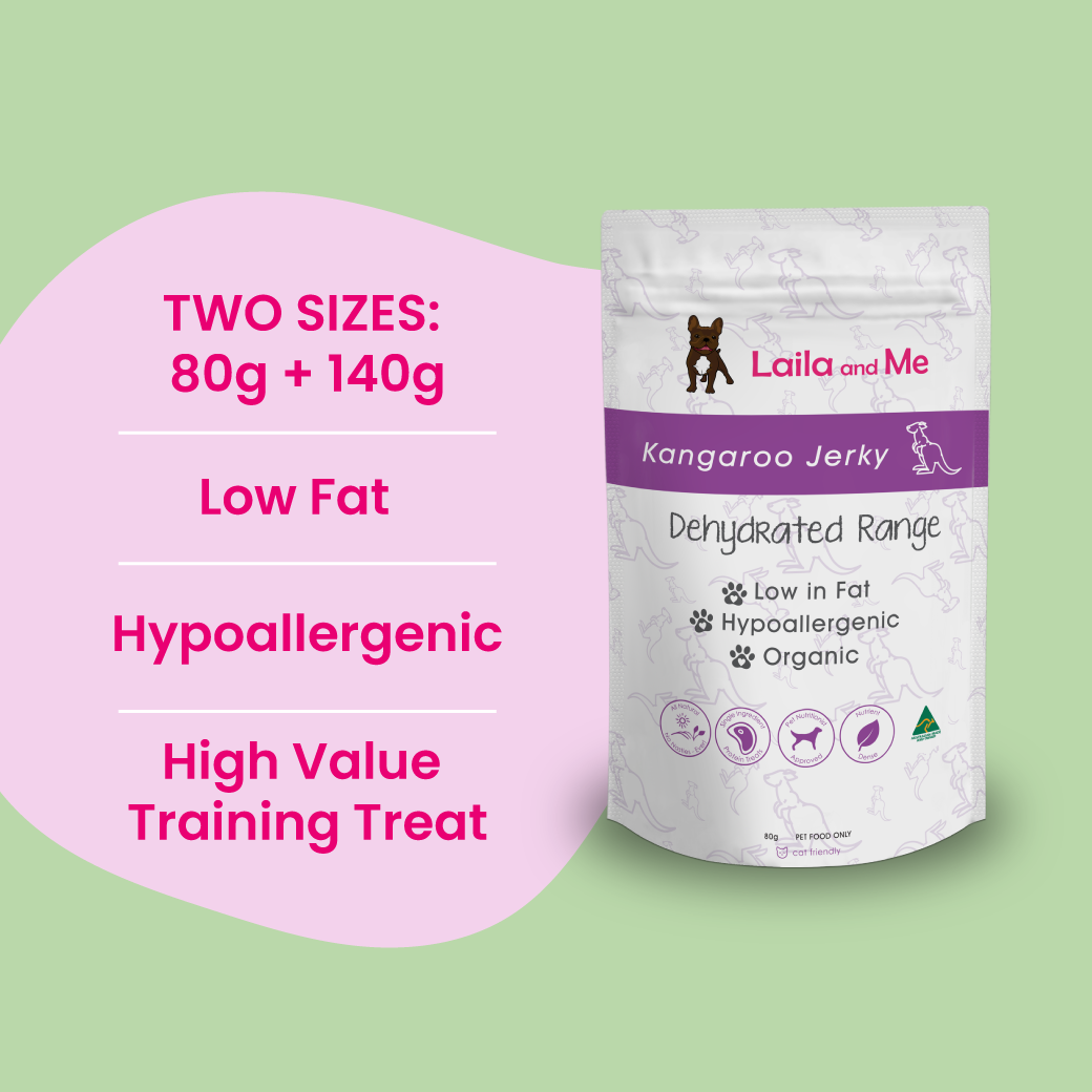Hypoallergenic Kangaroo Dog Treats by Laila and Me. Healthy Affordable Hypoallergenic Kangaroo Dog Treats