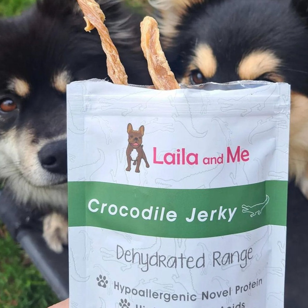 Natural Australian Crocodile Jerky by Laila and Me. Hypoallergenic Dog Treats