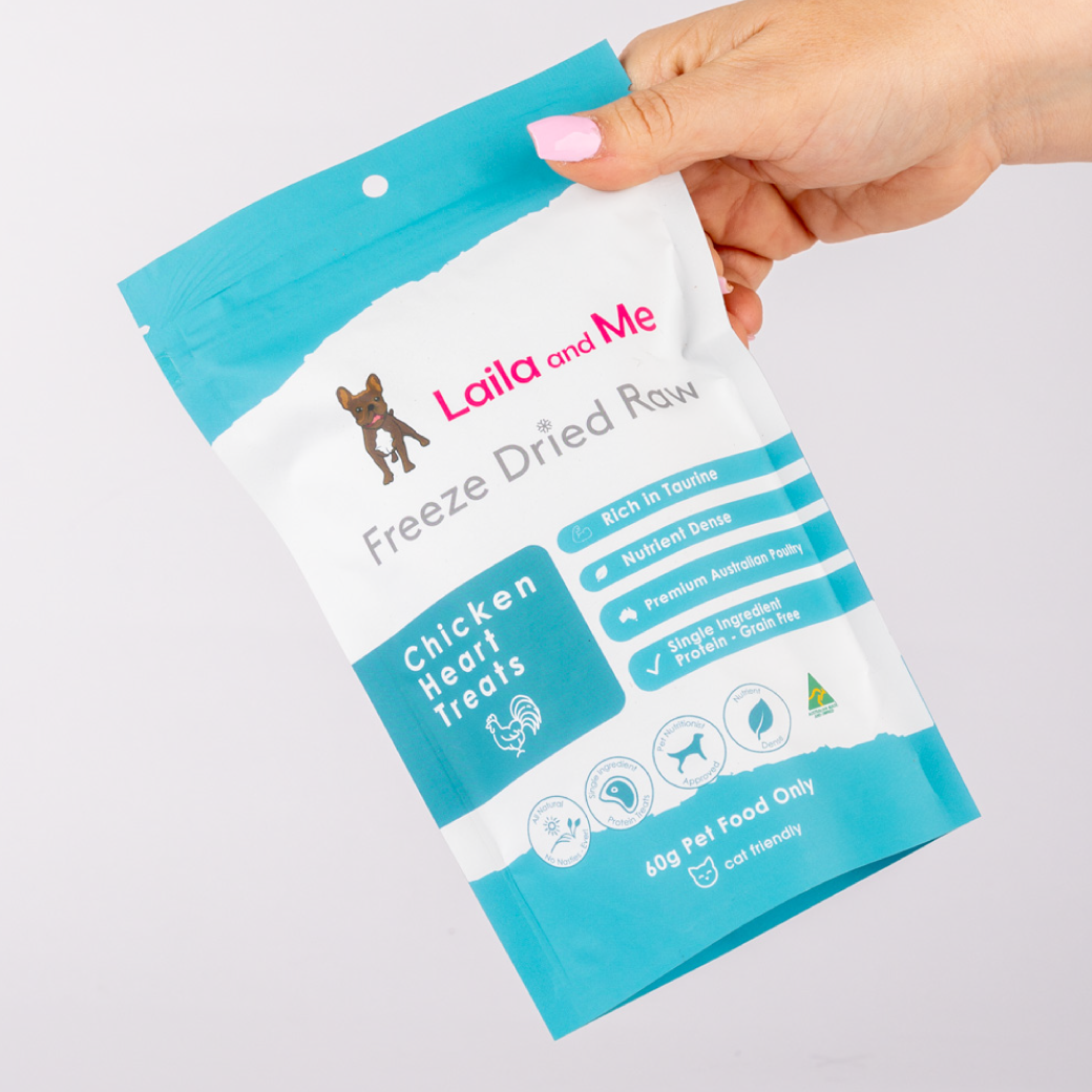 Laila and Me Healthy Affordable High Quality Safe Dog Treats All Australian Made Dog Treats Freeze Dried Raw Chicken Hearts