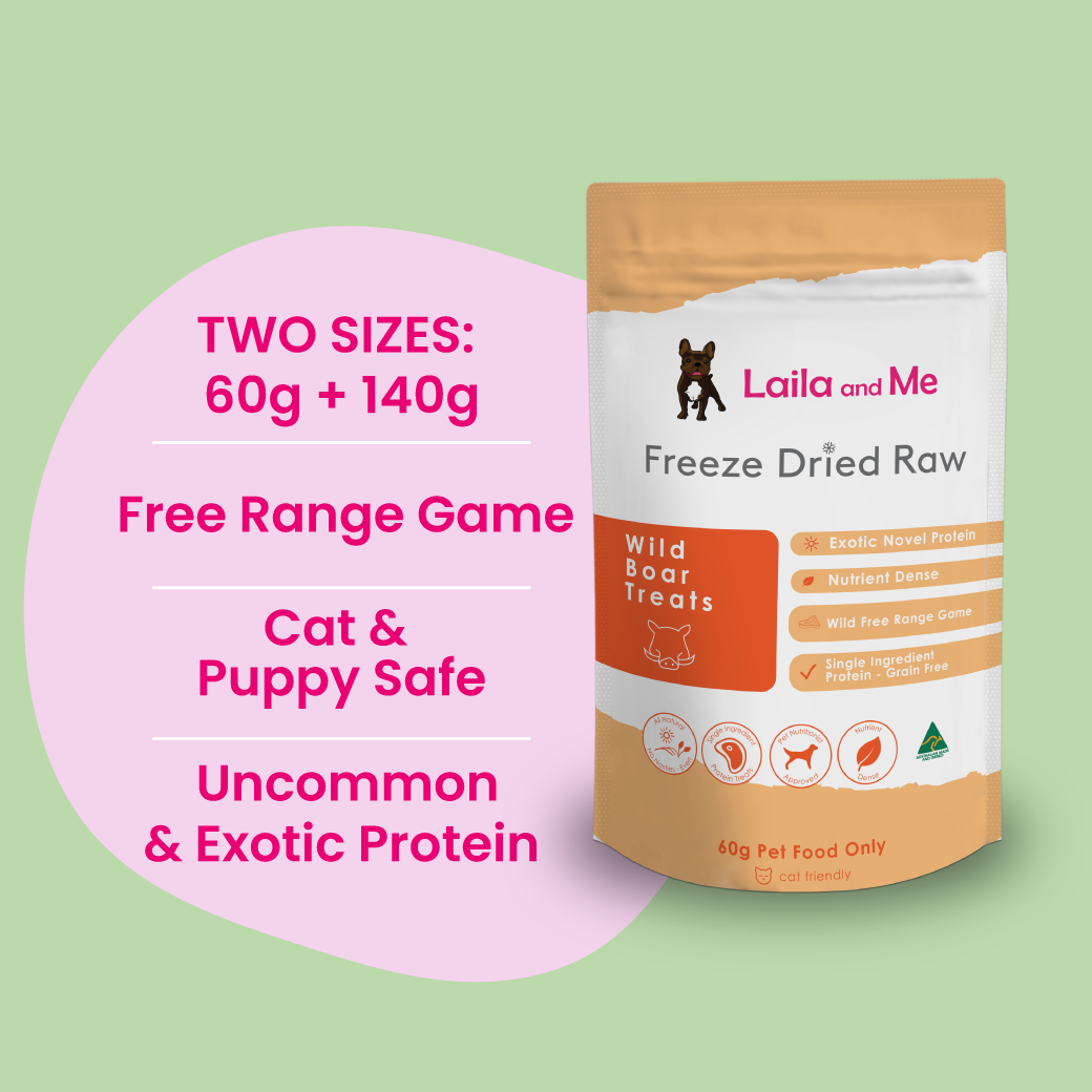Hypoallergenic friendly high quality affordable dog treat by Laila and Me. Wild Boar Wild Game Pet Treat Australian Product