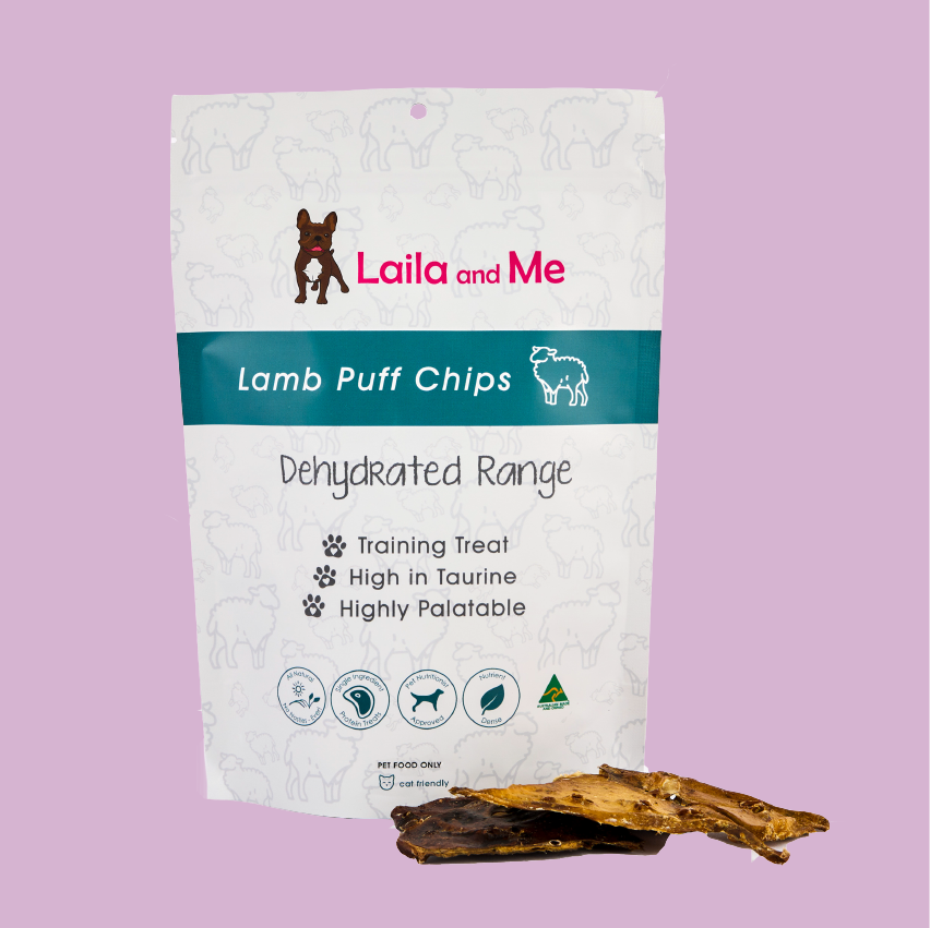 Dehydrated Lamb Puff Chips dog treats training-friendly benefits by Laila and Me