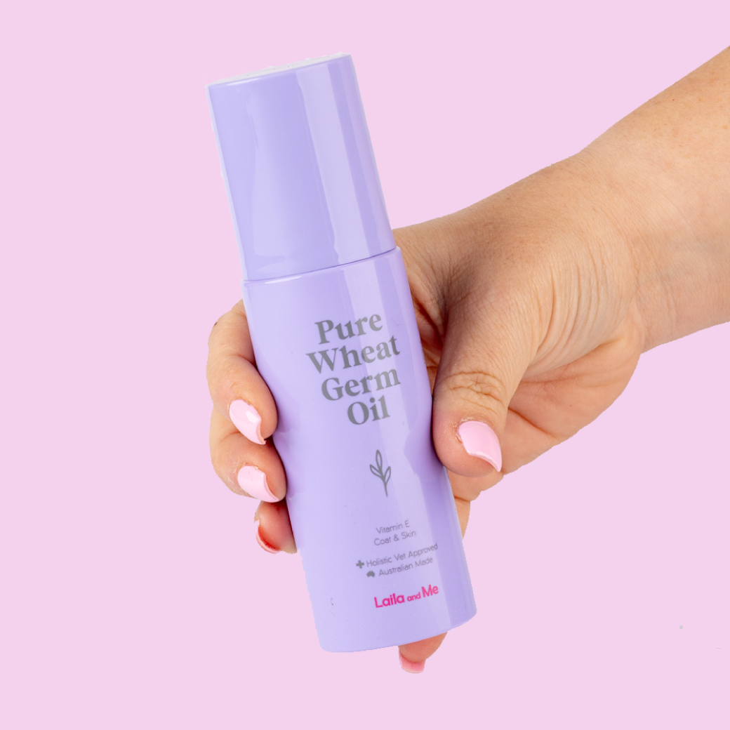 Pure Wheat Germ Oil for dogs by Laila and me , natural coat and skin supplement for dogs