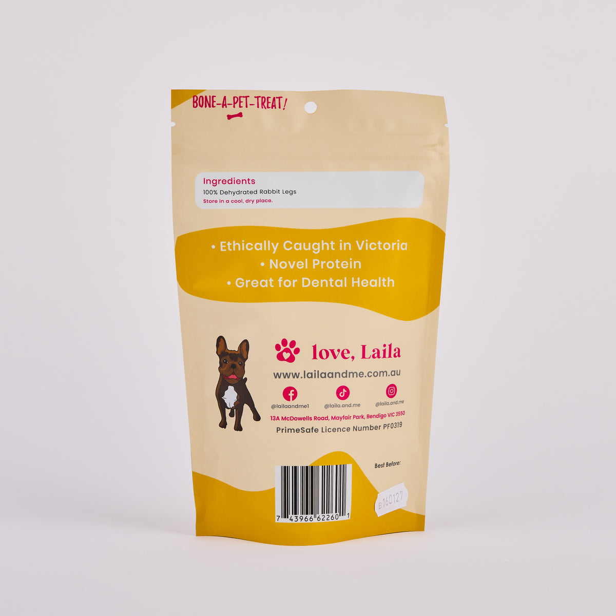 Natural High quality yet affordable wild rabbit legs with fur dog chew treats by Laila and Me