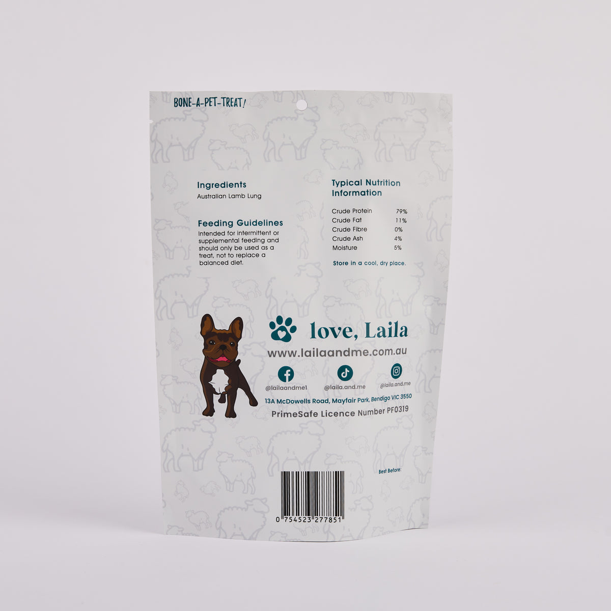 Dog treat package with natural ingredient by Laila and Me