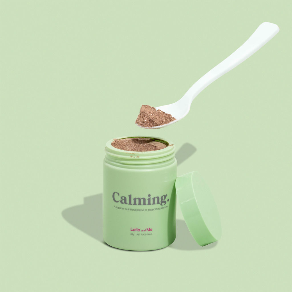 Calming Dog Supplement, Natural anxiety remedy for dogs. Affordable herbal option to help soothe dogs anxiety by Laila and me